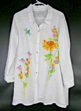 Match Point 100% Linen Long Sleeve Blouse Shirt White Sz Small Made in USA