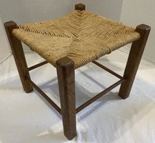 Vintage Woven Rush Rope Wood Stool Bench 13x13x12 Small Rustic