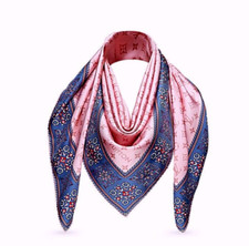 New Unisex Louis Vuitton Square Shawl Pink Monogram Flower Blue Border Scarf
