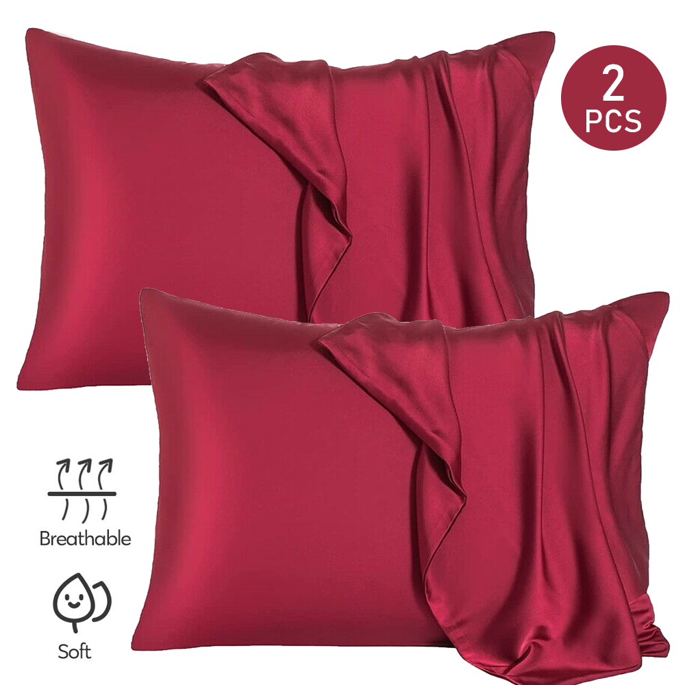 2X Soft Silk Pillowcase Satin Pillow Cases Cushion Covers Home Decor