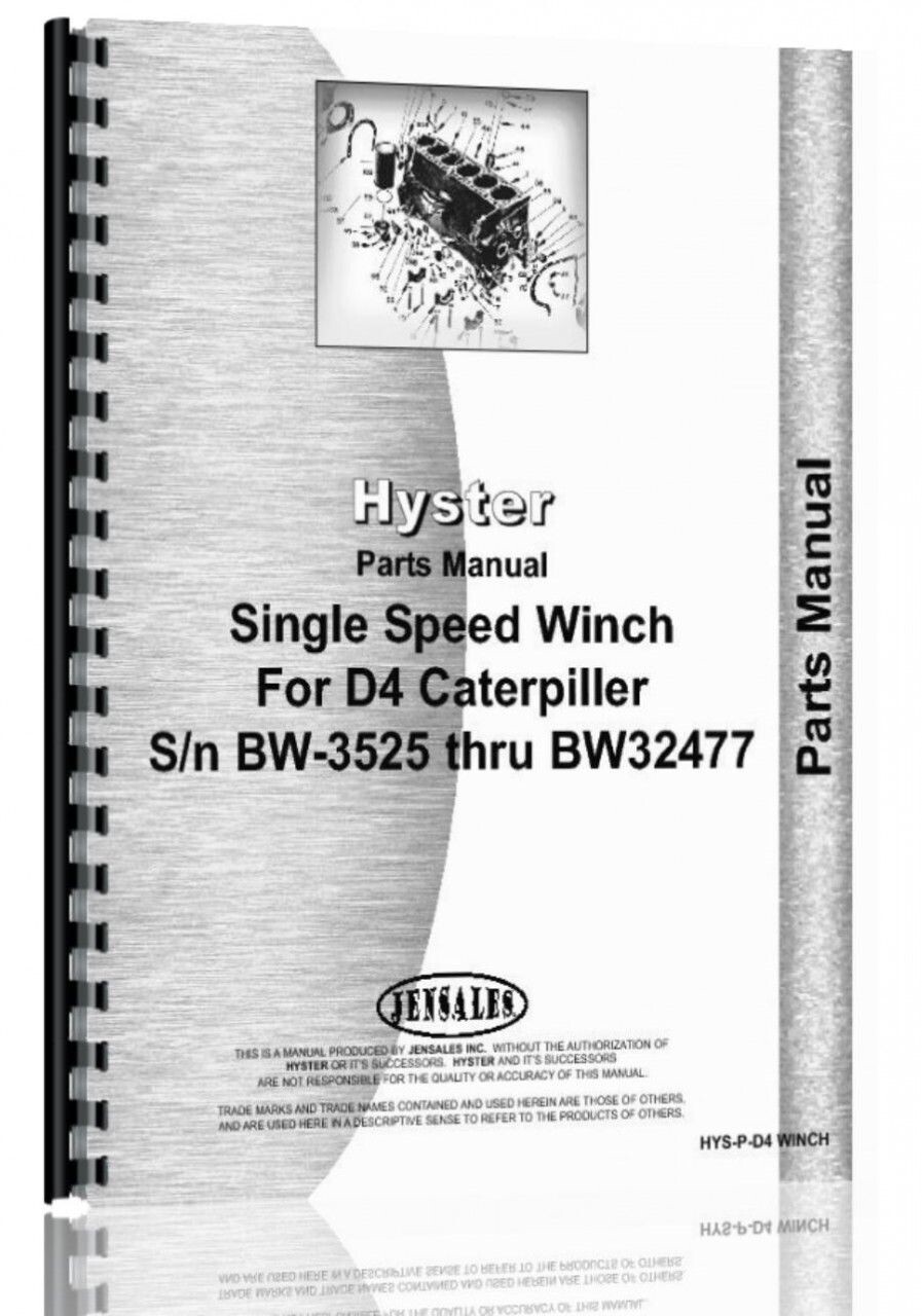 Hyster Rear Towing Winch Attachment Parts Manual SN 2T1 & Up