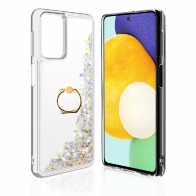 For Samsung Galaxy A52 - Liquid Glitter Armor TPU Cover Case w/Ring Holder Stand