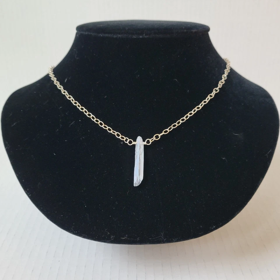 Sterling Silver And Raw Single Point Crystal Necklace 20 Inches Hand Made Artsy - Image 2 of 4