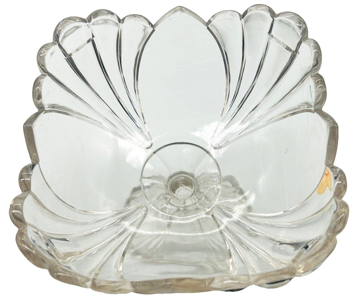 Vintage Clear Glass Pedestal Compote Candy Dish Floral Scalloped EAPG 7.5"