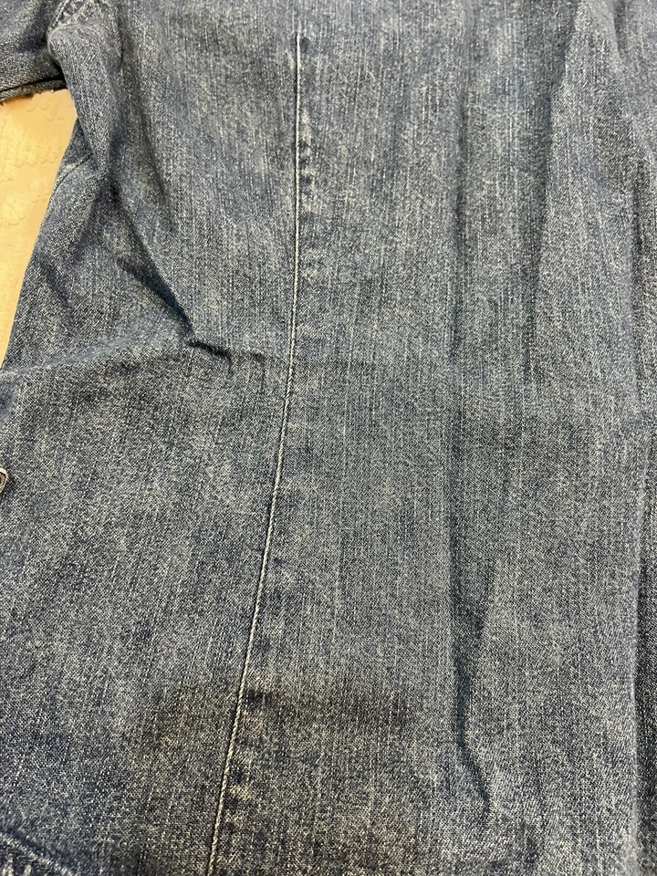 TALBOTS Shirt Women Sz S Petite Blue Denim Button Up Brown Faux Suede Collar - Image 4 of 4