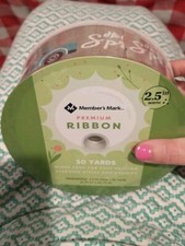 Member's Mark Premium Wired Ribbon 50 Yards 2.5in Width, Hello Spring
