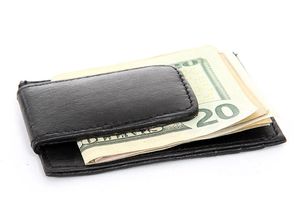 Leather Slim Design Magnetic Money Clip 3 Credit Card Holder Black Men's Wallet Foto 2 de 4