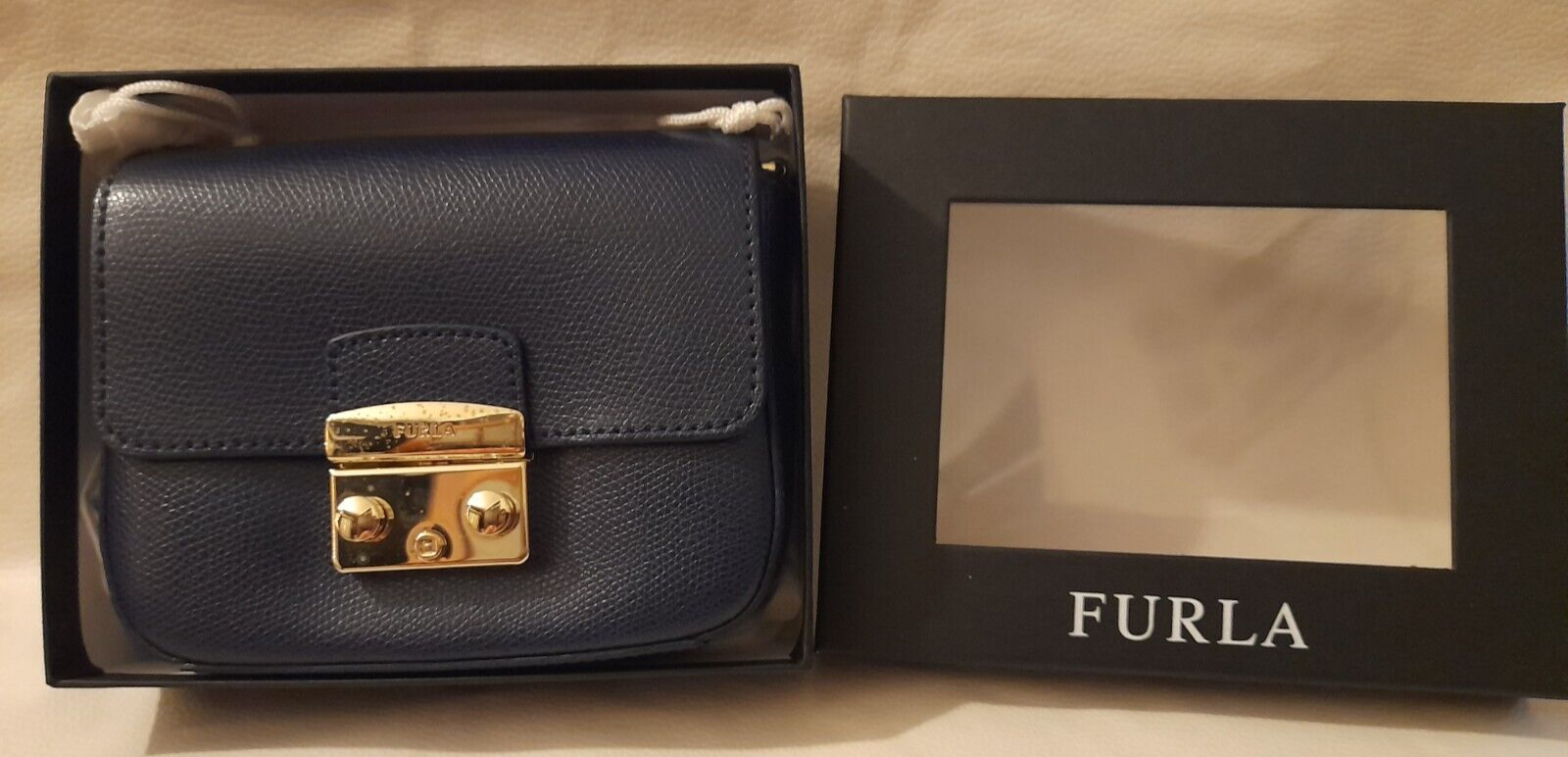 Furla Mini Metropolis Navy Blue Leather Crossbody Bag boxed eBay