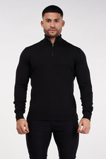 Half-Zip Sweater Men  s Black Cotton Light  Comfy Pullover - Medium, Large, XL