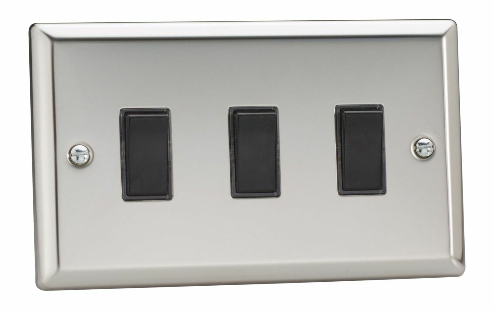 Varilight XC93B Mirror Chrome 3 Gang 1 or 2 Way Rocker Switch (Twin Plate)