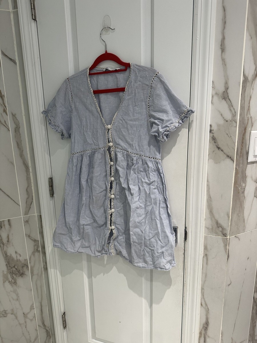ZARA Women's Dress Blue Cottagecore Fairy Button Flowy Prarie Size Medium |  eBay