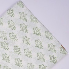 Indian Hand Block Print Fabric Green Cotton Print Fabric by the Yard