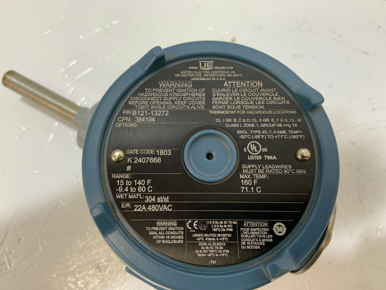 United Electric Temperature Switch B12113272 eBay