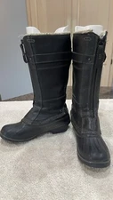 Womens Sorel Fancy Tall Black Leather Zip Winter Snow Duck Boots Size 6