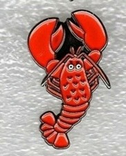 Lobster pin badge. Nice red marine creature. Seafood. Metal Enamel