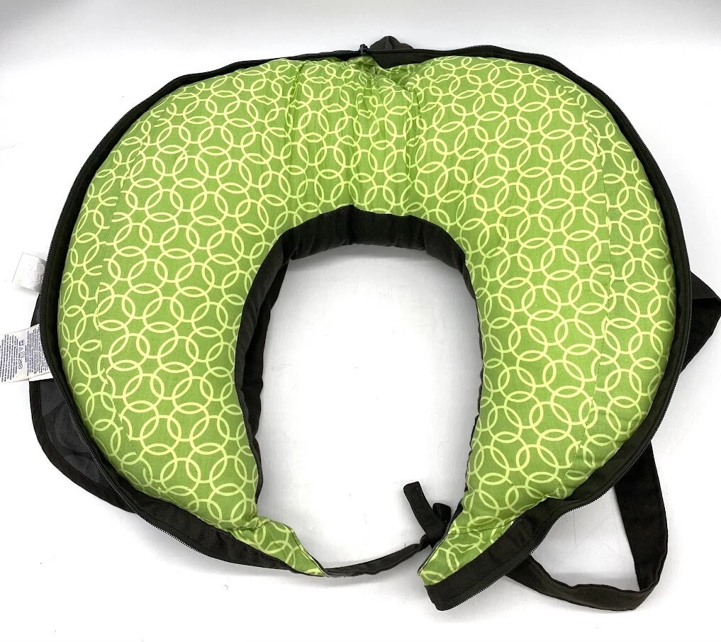 Boppy Travel Nursing Pillow Gray & Green Fold & Zip Up with Shoulder Strap