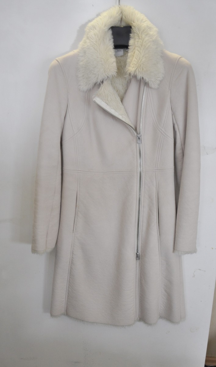 Armani Exchange Ivory Faux Fur Shearling Trench Coat sold by