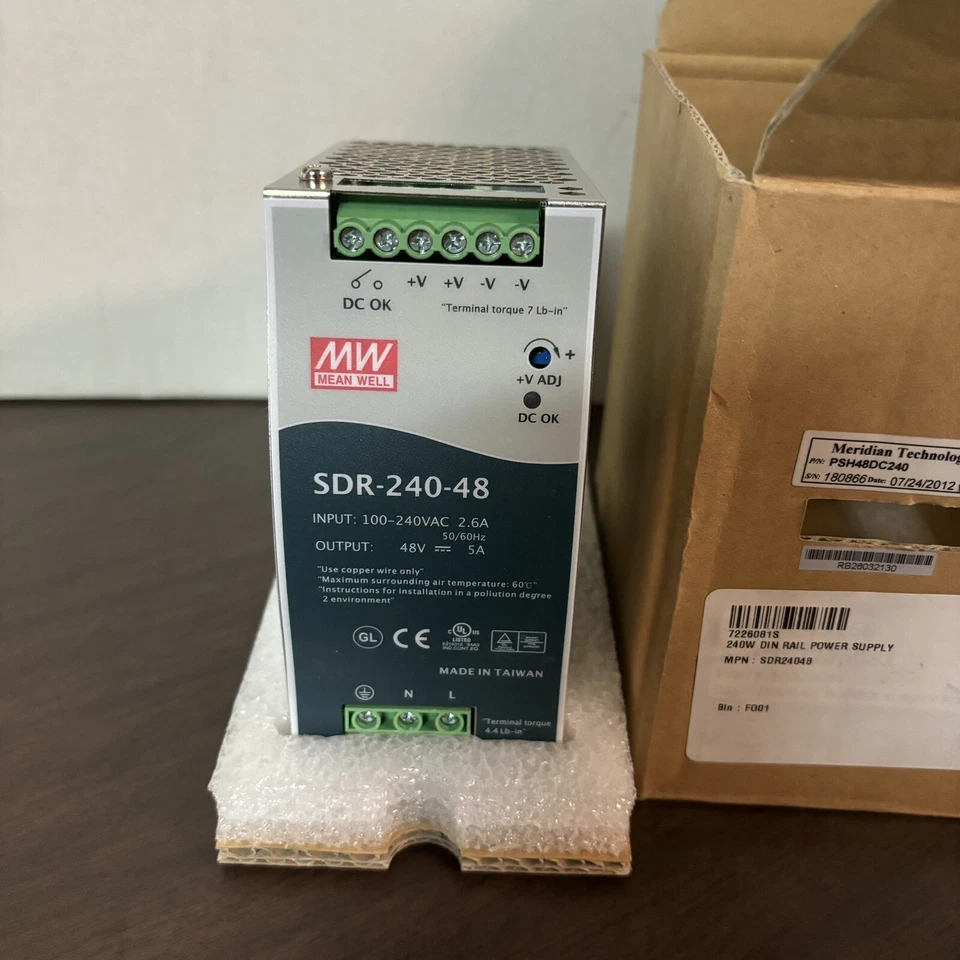 NEW Mean Well SDR-240-48 Single Output Industrial DIN Rail Power Supply - Image 3 of 4