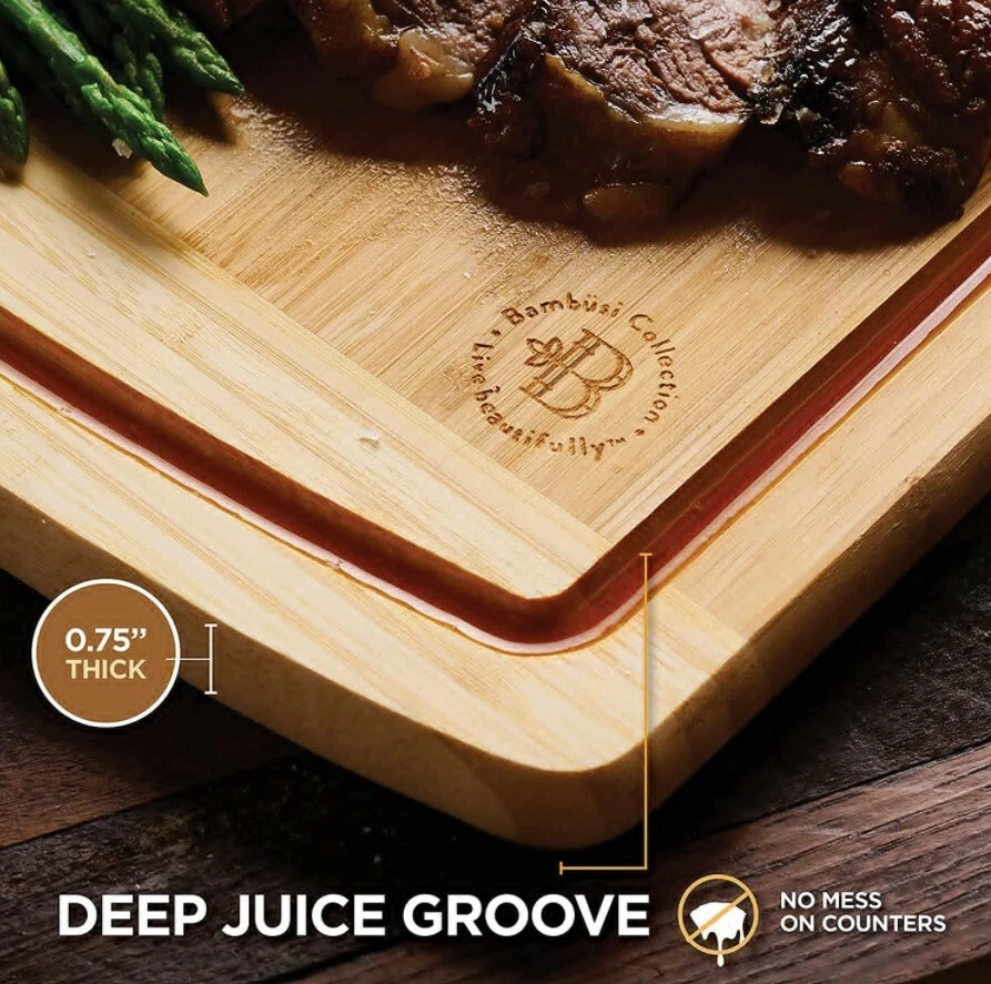 Large Bamboo Kitchen Cutting Board - Wood Chopping Board / Butcher Block, 18x 12 - Image 2 of 4