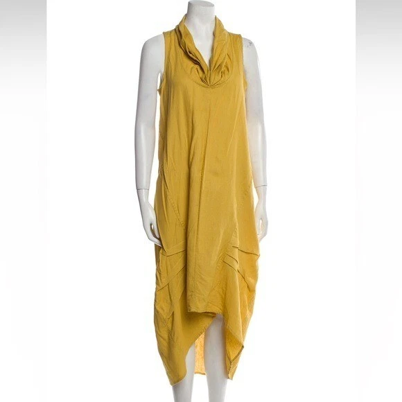 Vestido Cynthia Rowley Amarillo Mezcla de Lino Largo Asimétrico Tienda Lagenlook Suelto S Foto 2 de 4