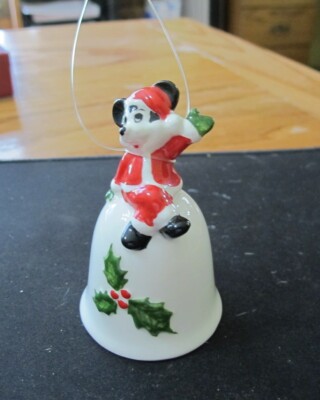 Vintage MICKEY MOUSE Christmas BELL Ceramic Made in JAPAN Hand Paint Walt Disney