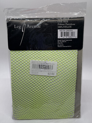 Leg Avenue Fishnet Pantyhose Style 9001A One Size Neon Green 90