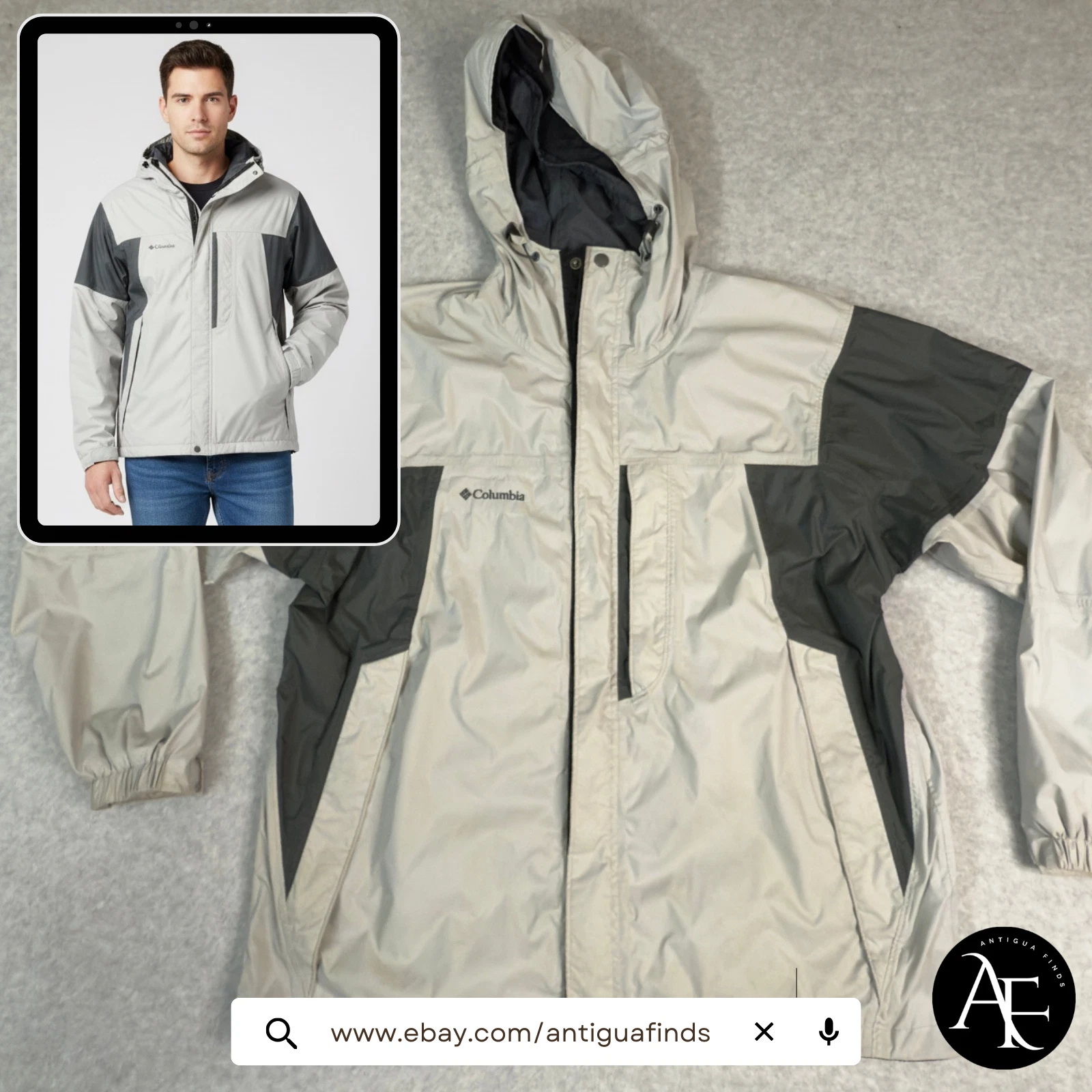 COLUMBIA Men's Hooded Jacket Size Large Nylon Mesh Lining Full-Zip Windbreaker