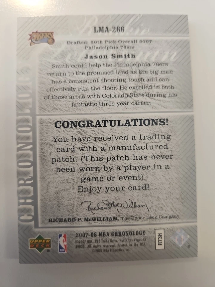 2007-08 Chronology 新秀选秀赎回银币 #266 Jason Smith 08/50 — 第 2/3 张图片