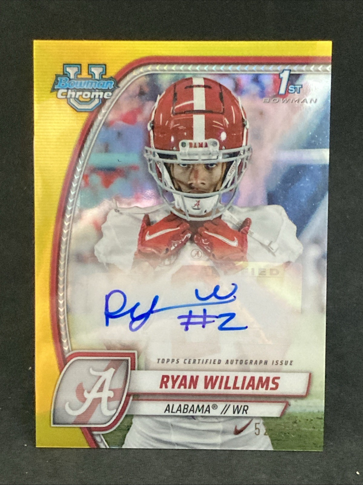 RYAN WILLIAMS 2024 BOWMAN CHROME U 1ST YELLOW AUTO ALABAMA 52/75 VIEW ALL PICS