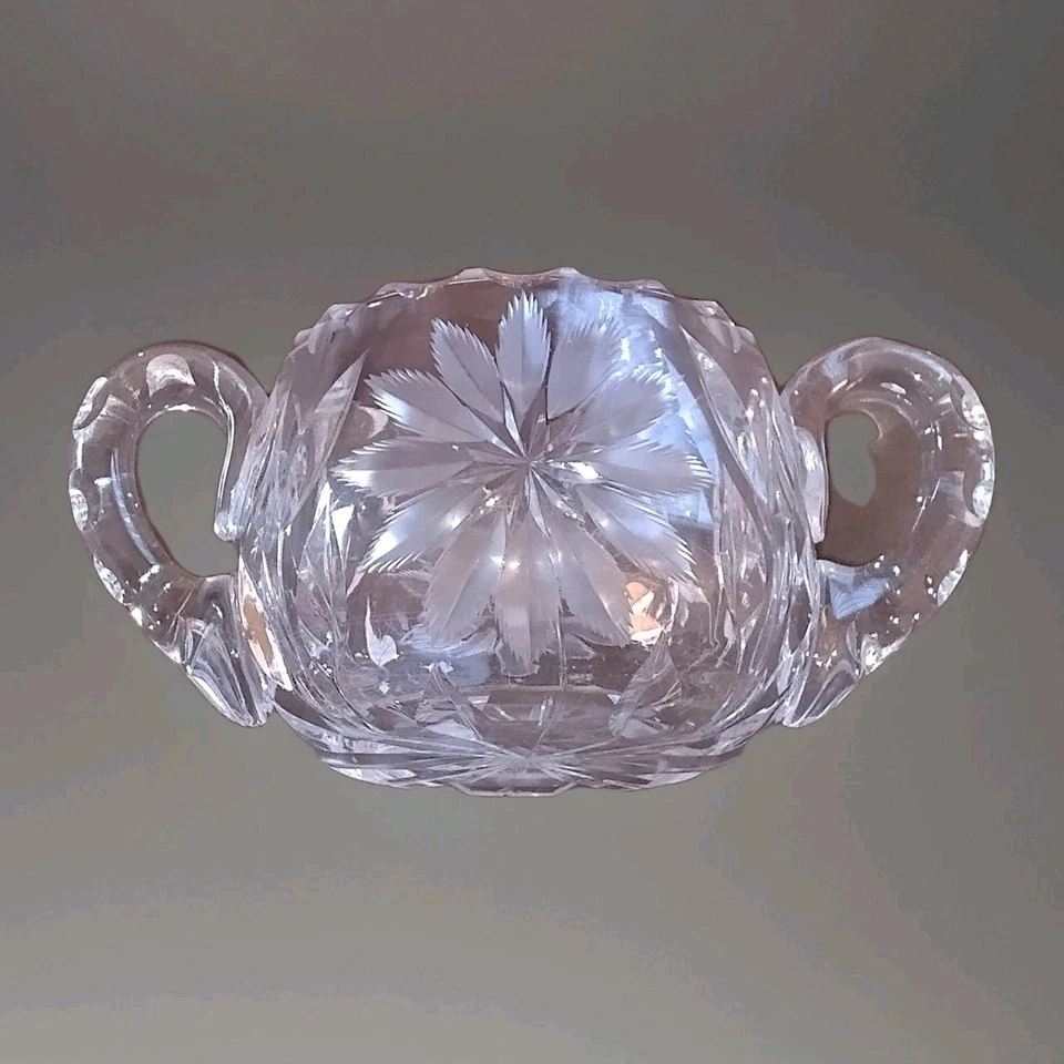 Azucarero y flor crema de vidrio transparente corte brillante americano Atq pesado Foto 4 de 4