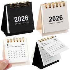 2 PCS Black White Mini Desk Calendar 2025-2026 Standing Flip Small Portable