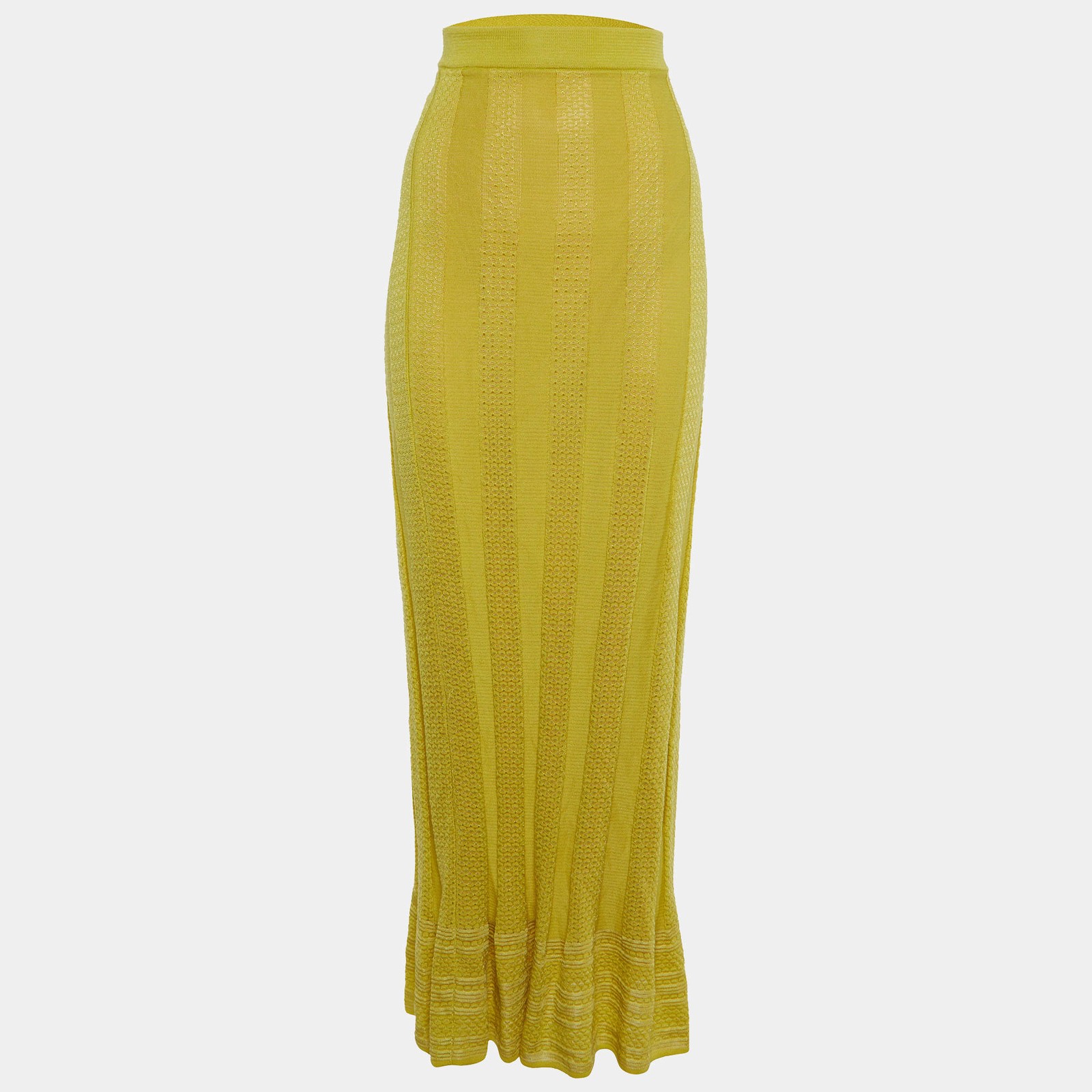 M Missoni Yellow Ribbed Knit Maxi Skirt M