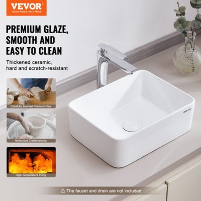 Rectangle Vessel Sink 16 x 12 Bathroom Vessel Sink Countertop White