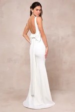 Lulus Loving Fate Bow Square Neck Backless Maxi Dress White S