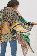 Anthropologie Clea Floral Mix-Print Open Front Relax Kimono Boho Cocoon Wrap