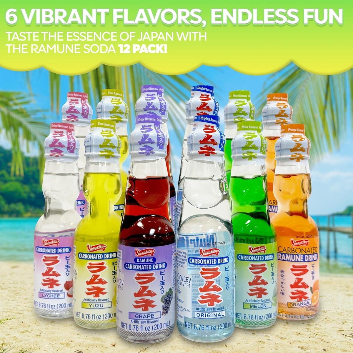 Refreshing Marble-Sealed Ramune Soda Variety - 12 Unique Flavors