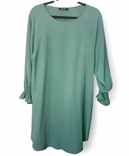 Nine West Green Solid Shift Dress Scoop Neck 3/4 Ruffle Sleeve Knee 8