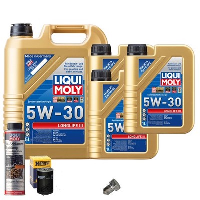Motoröl 5W30 LIQUI MOLY 8L+HENGST Ölfilter+Ölschlammspülung+Ölablassschraube