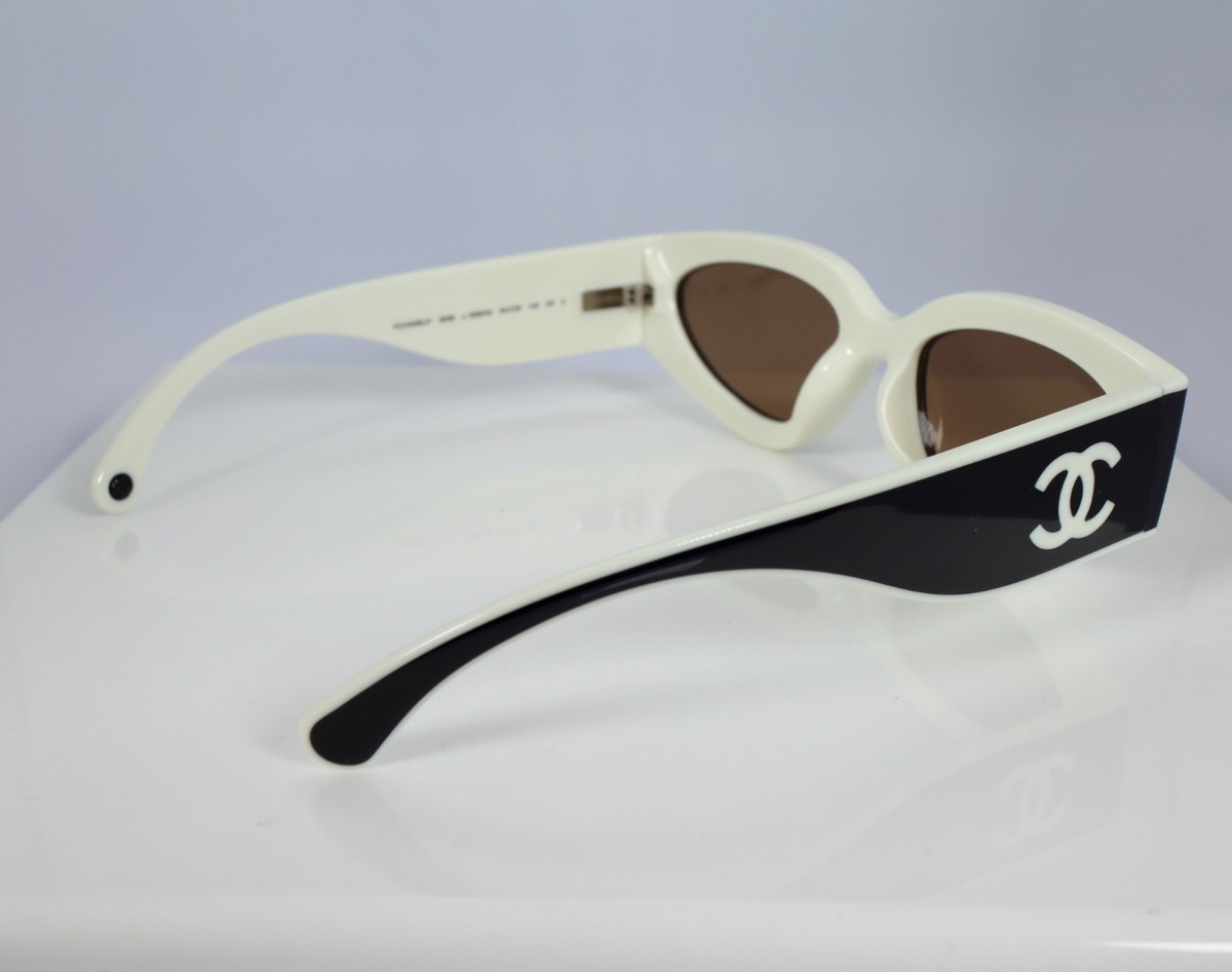 Chanel CH6056 54mm Cat Eye Sunglasses in Black and White with