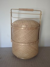 VINTAGE Chinese Wedding Basket 2 Tier RARE Woven Wicker/Bamboo Cane