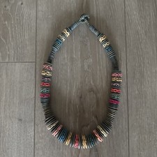 Vintage Graduated Wooden Disc Necklace 25 Inches - Boho, 1970's Multicolor