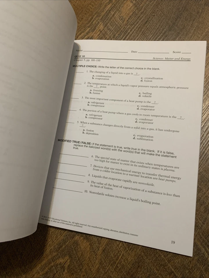 Abeka Science Matter and Energy Student Quizzes and Tests - Image 4 of 4