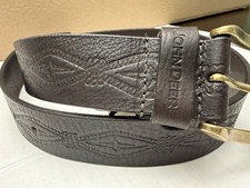 John Deere Men's Tooled Leather Embossed Diamond Pattern Brass Buckle Belt NWT S