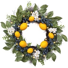 20'' Lighted Lemon Wreath for Front Door - Pre-lit Artificial Spring Summer W...