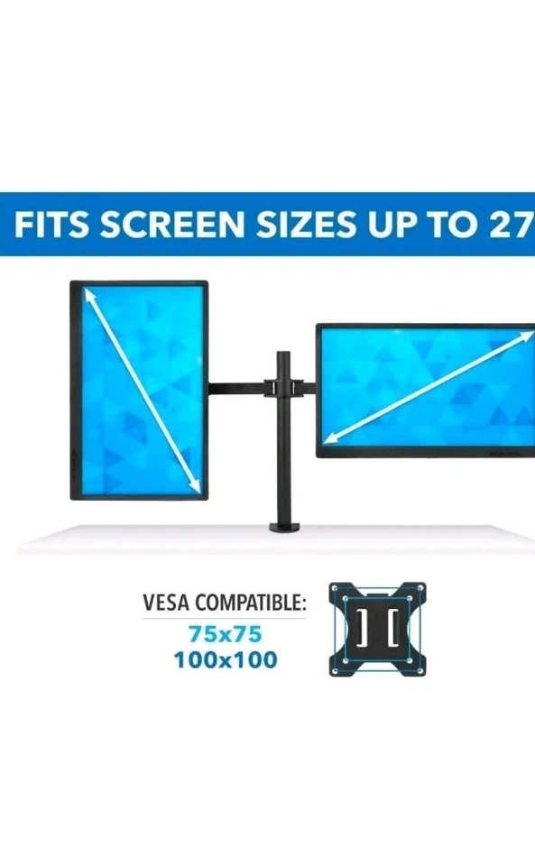 Dual Monitor Stand Adjustable Desk Mount Screen for Led LCD 13-27 in  - Image 2 of 4