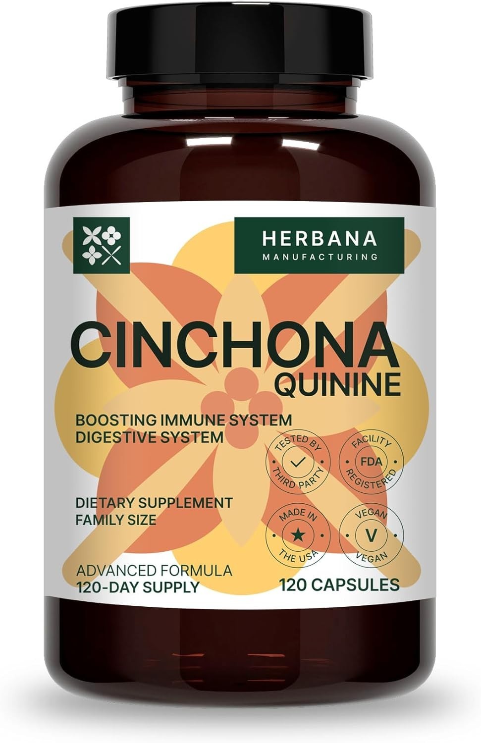 HERBANA Cinchona Officinalis Quinine ~ Potent Immune & Digestive Health - 120ct.