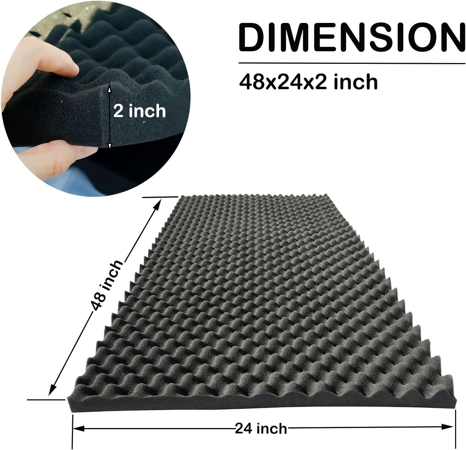 2 Pcs Acoustic Panels,48''X24''X2'' Egg Crate Foam Soundproof Foam Wall Panels