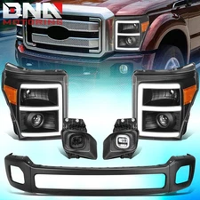 For 2011-2016 F250 F350 LED DRL Headlight&Fog Light&Bumper Face Bar Black/Amber