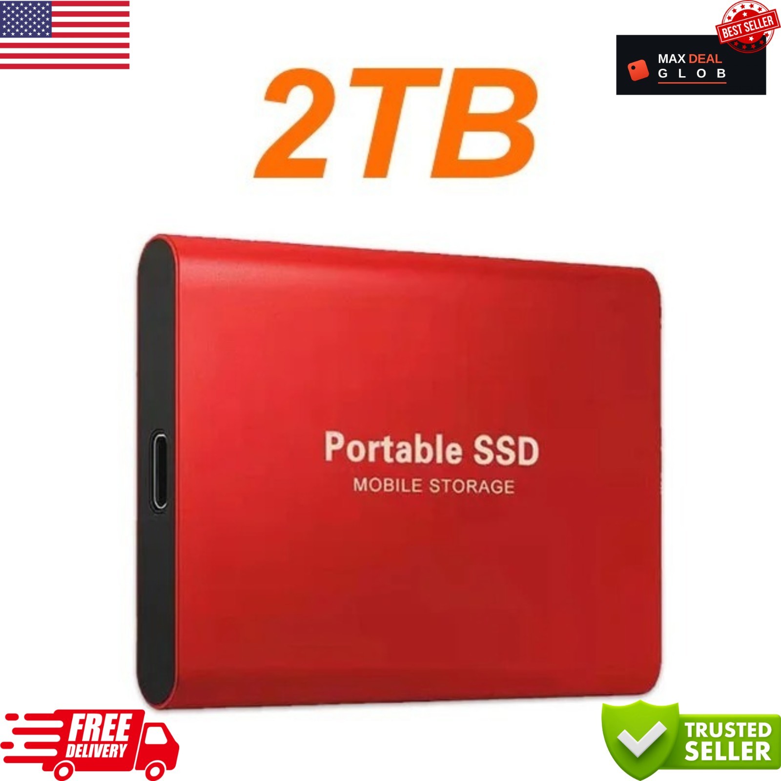 External SSD 1TB 2TB 4TB Portable Hard Drive USB 3.0 Type-C High Speed PC Mac US