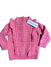 Janie and Jack ruffle cable knit sweater pink flamingo size 6
